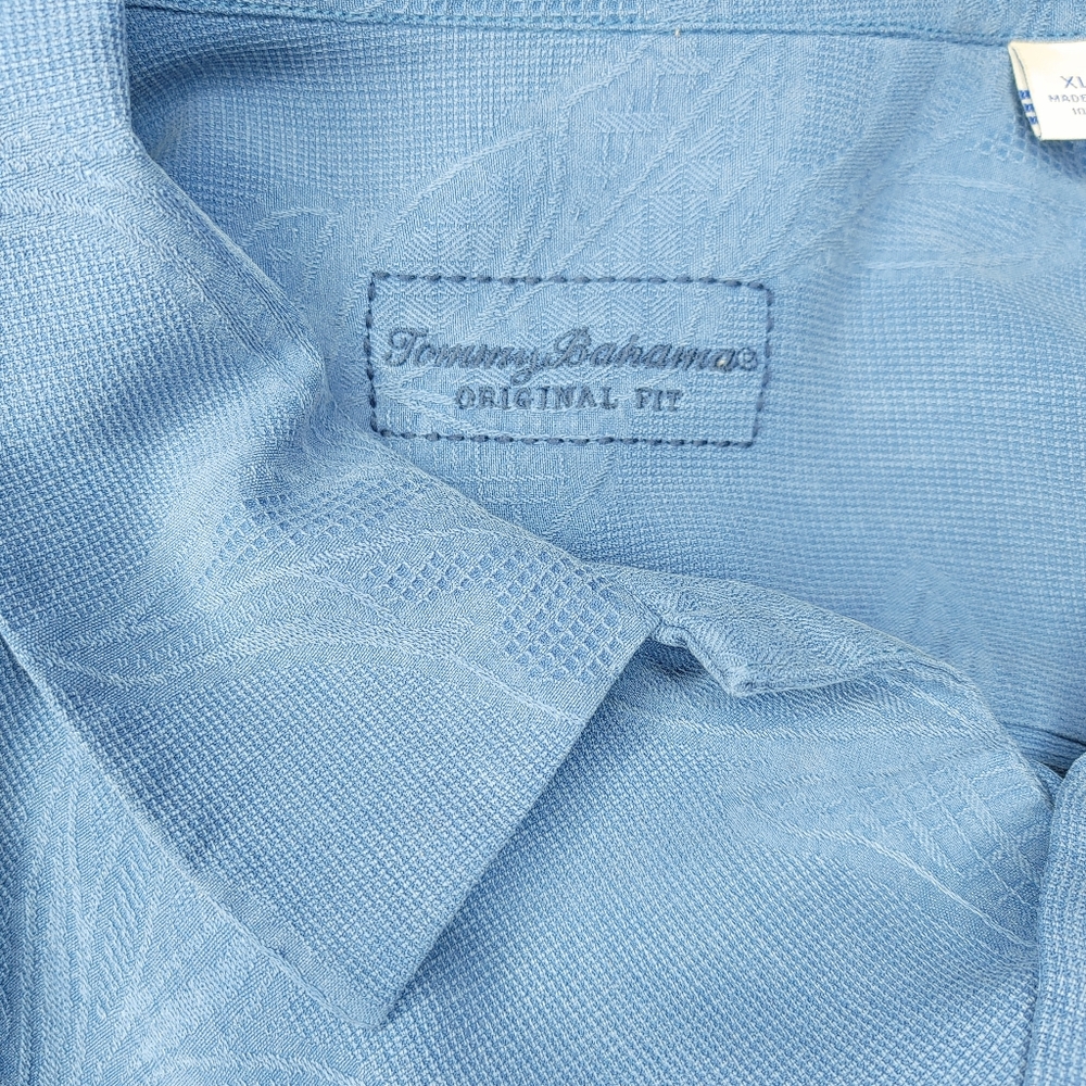 TOMMY BAHAMA ORIGINAL FIT JACQUARD PALM LEAF PRINT CAMP SHIRT, BRIGHT COBALT XL - Picture 7 of 13